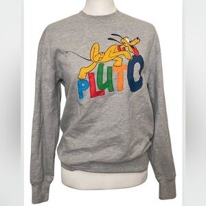 DISNEY Pluto Stitched Graphic Gray Sweatshirt Women’s Size XS